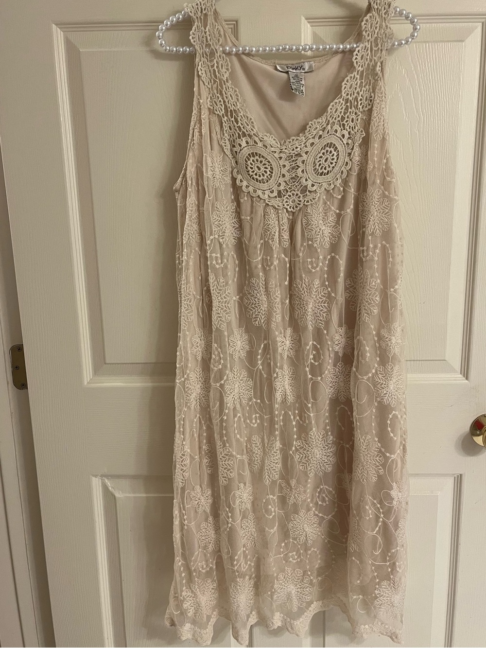 Pinky Plus 1X Beige Lace Crochet Boho Sleeveless Dress Embroidered Floral NWT